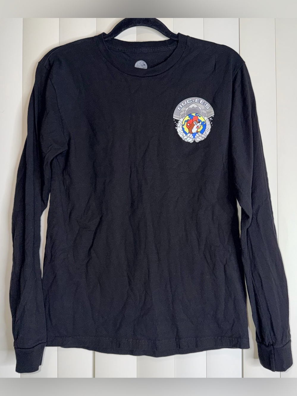 Buc-ee's Astronaut on the Moon Black Long Sleeve Shirt Unisex Men's Size Small